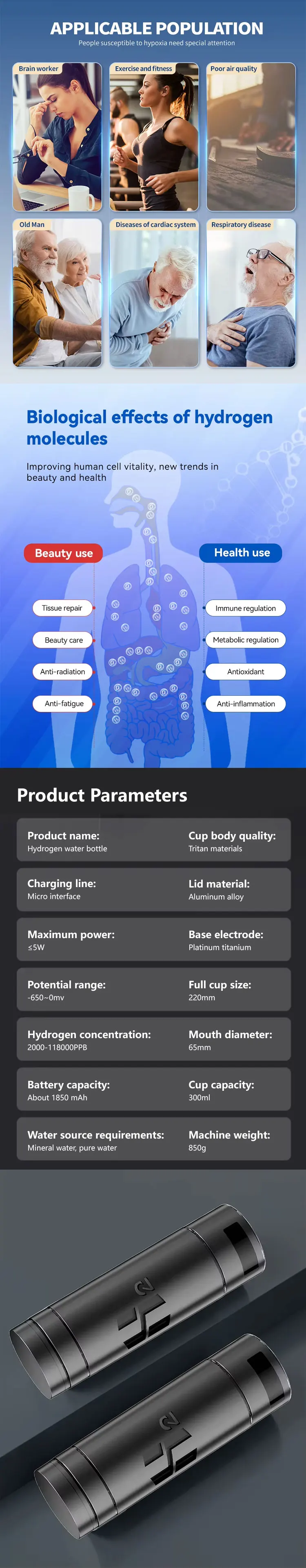 Wholesale SPE PEM Hydrogen Water Generator Hydrogen Water Maker Ionizer 9000ppb Hydrogen Water Bottle Generator with Inhaler