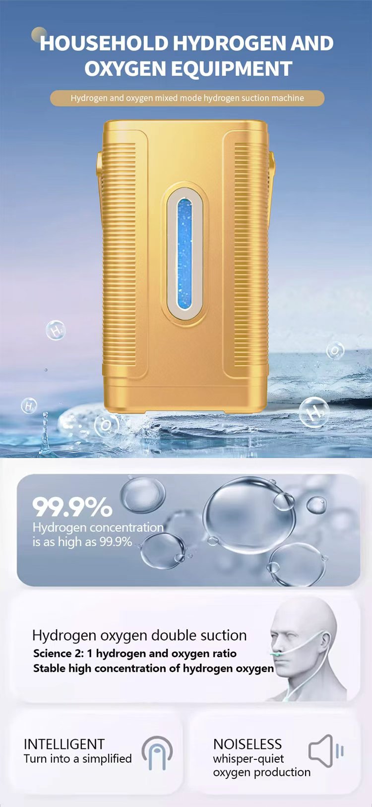 H2 Gas Inhaler Water Therapy Home Wellness Hydrogen Generator with 99.99% Purity PEM Membrane Hydrogen Inhalation Machine