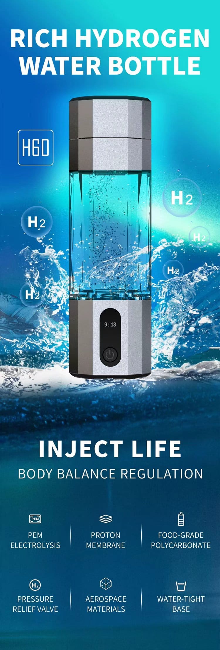 Bulk Sale Hydrogen Water Bottle SPE PEM Tech 5000PPB 8000PPB High Concentration Hydrogen Water Ionizer Generator Machine CE