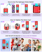 6000PPB Hydrogen Water Generator Bottle High Purity SPE PEM Dual Chamber Maker lonizer Cup H2 Inhalation device Time Display