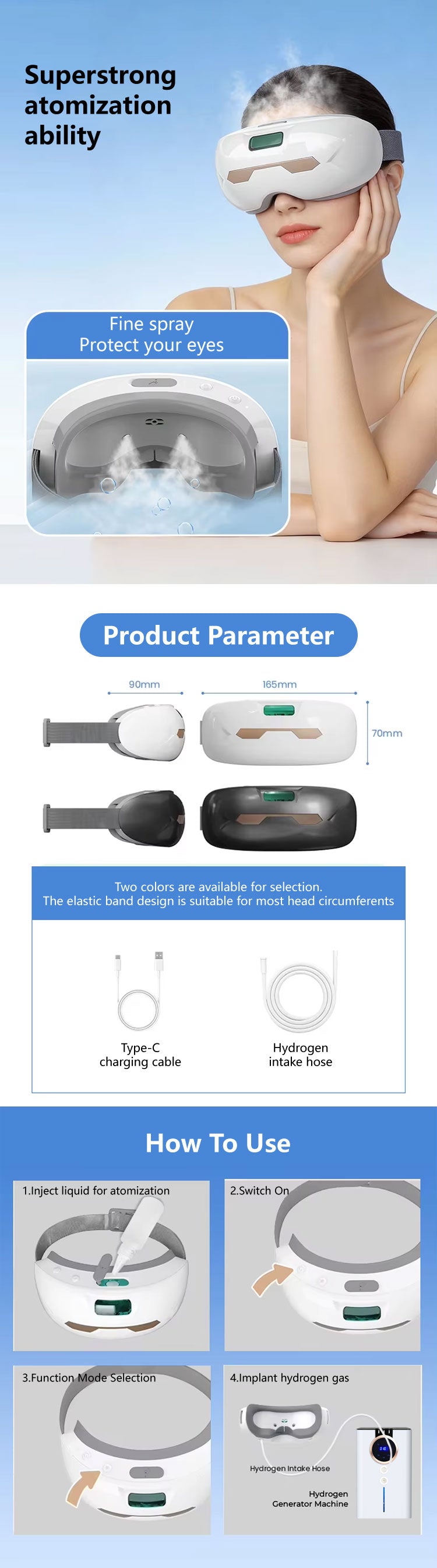 High Tech Portable Eye Glasses Hydrogen Therapy Eye Care High Frequency H2 Hydrogen Eye Massager Compression