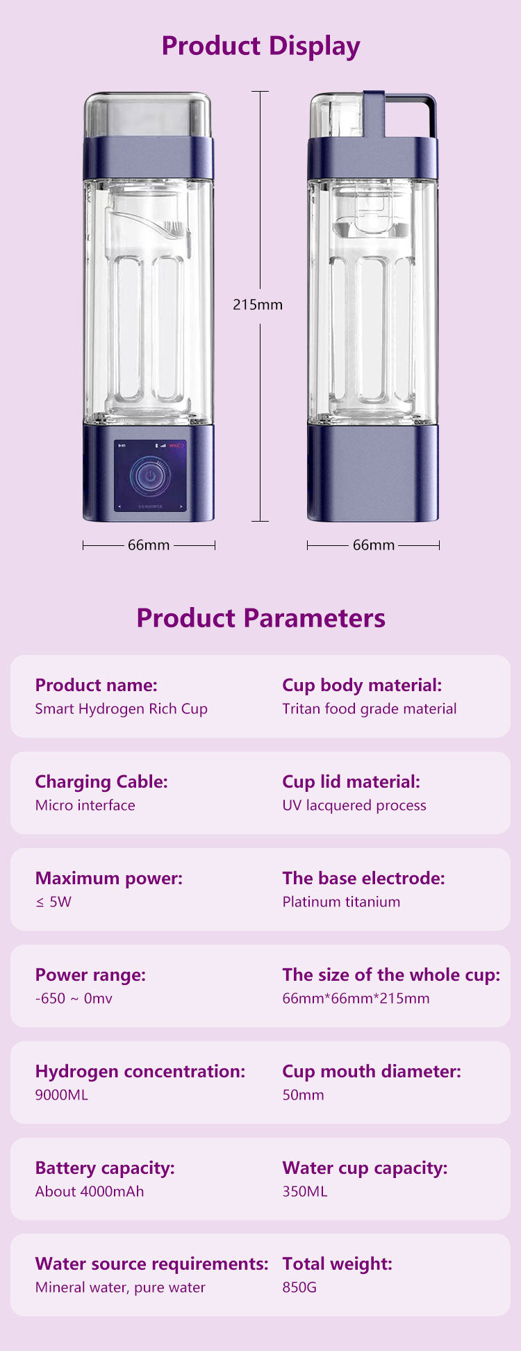 Molecular Hydrogen Water Maker Best Seller 9000ppb Hydrogen Water Cup Electric Usb Hydrogen Rich Water Generator Bottle 350ml