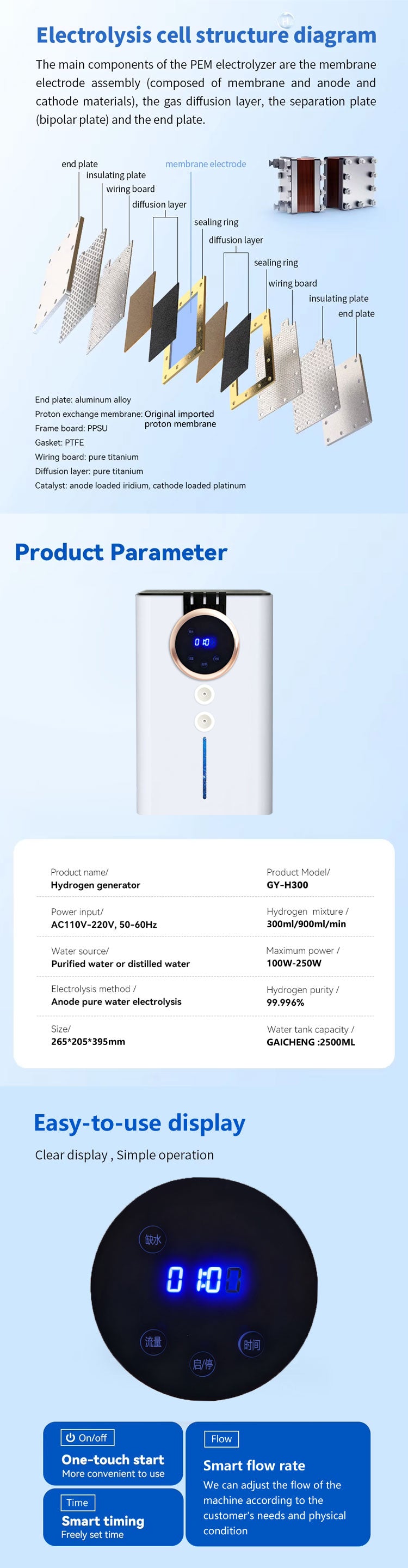 SPE PEM Hydrogen Generator Breathing Inhalation Machine Multifunctional Hydrogen Inhaler450ml 900ml Brown Gas Night Sleep Mode