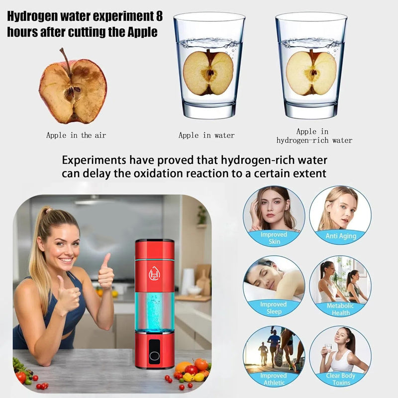 6000PPB Hydrogen Water Generator Bottle High Purity SPE PEM Dual Chamber Maker lonizer Cup H2 Inhalation device Time Display