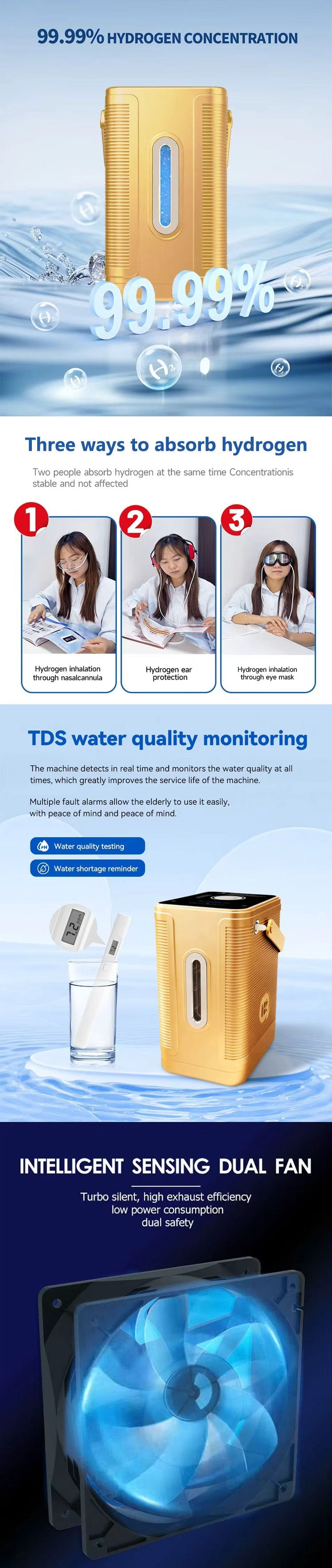 H2 Gas Inhaler Water Therapy Home Wellness Hydrogen Generator with 99.99% Purity PEM Membrane Hydrogen Inhalation Machine