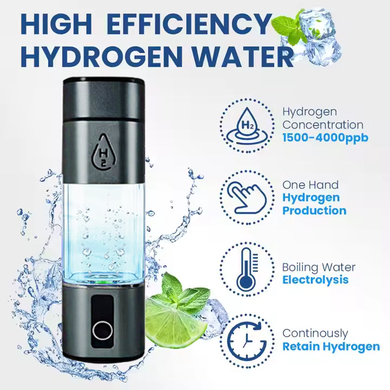 6000PPB Hydrogen Water Generator Bottle High Purity SPE PEM Dual Chamber Maker lonizer Cup H2 Inhalation device Time Display