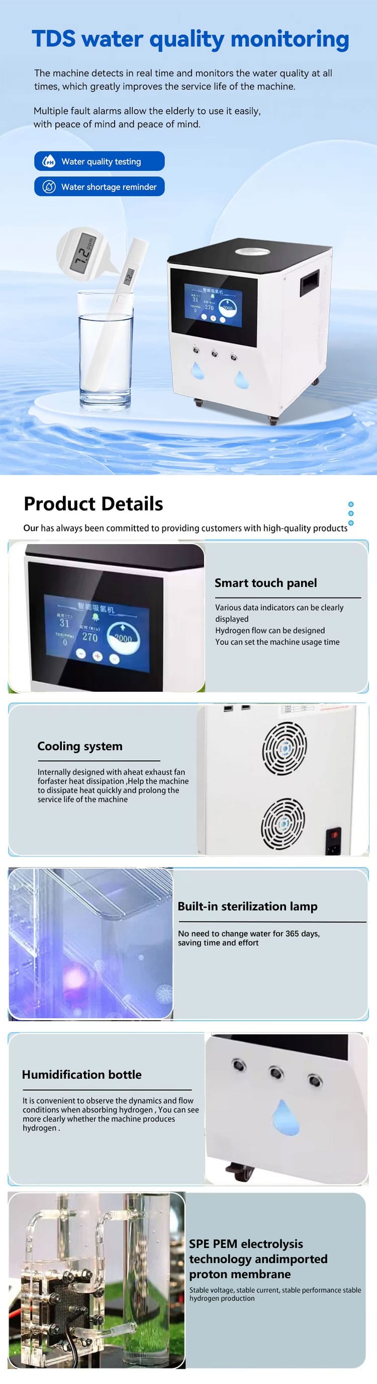 3000ML Hydrogen Inhalation Machine Home Use Hydrogen Oxygen Generator Water Ionizer H2 Molecular Inhalator CE Certificated