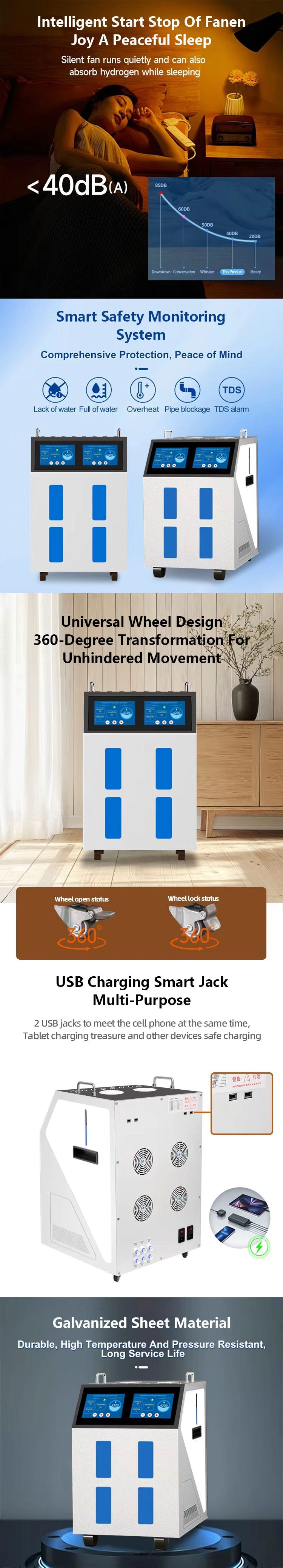 Home Wellness Hydrogen Inhaler Machine Mutil Person CE Certified Portable 6000ML High Flow Rate Hydrogen Brown Gas Machine