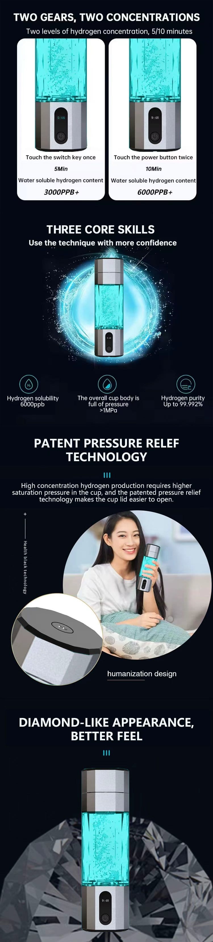 Bulk Sale Hydrogen Water Bottle SPE PEM Tech 5000PPB 8000PPB High Concentration Hydrogen Water Ionizer Generator Machine CE