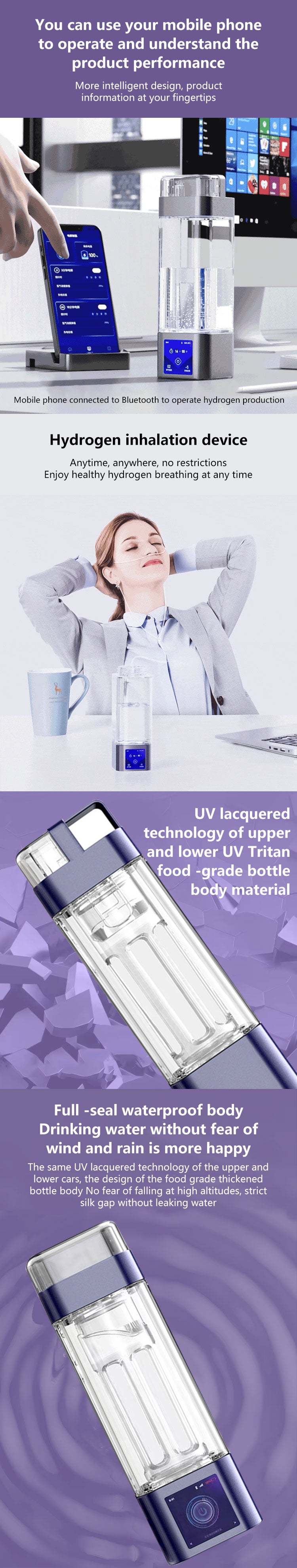 Molecular Hydrogen Water Maker Best Seller 9000ppb Hydrogen Water Cup Electric Usb Hydrogen Rich Water Generator Bottle 350ml