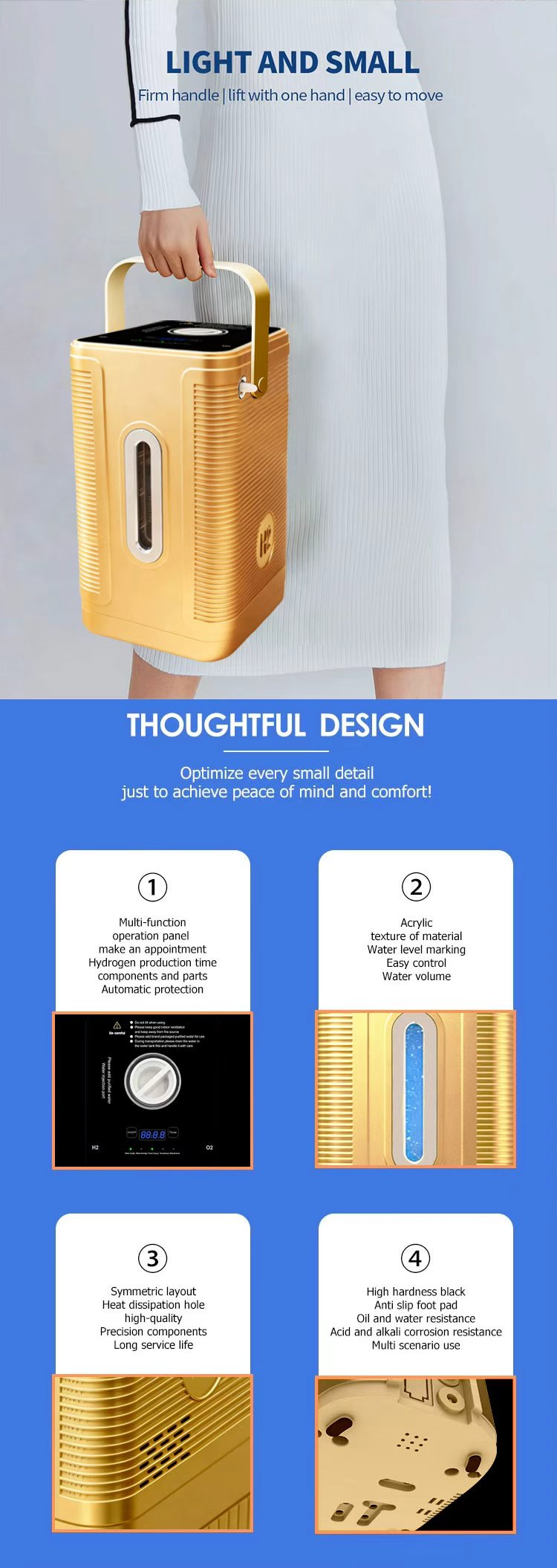 H2 Gas Inhaler Water Therapy Home Wellness Hydrogen Generator with 99.99% Purity PEM Membrane Hydrogen Inhalation Machine