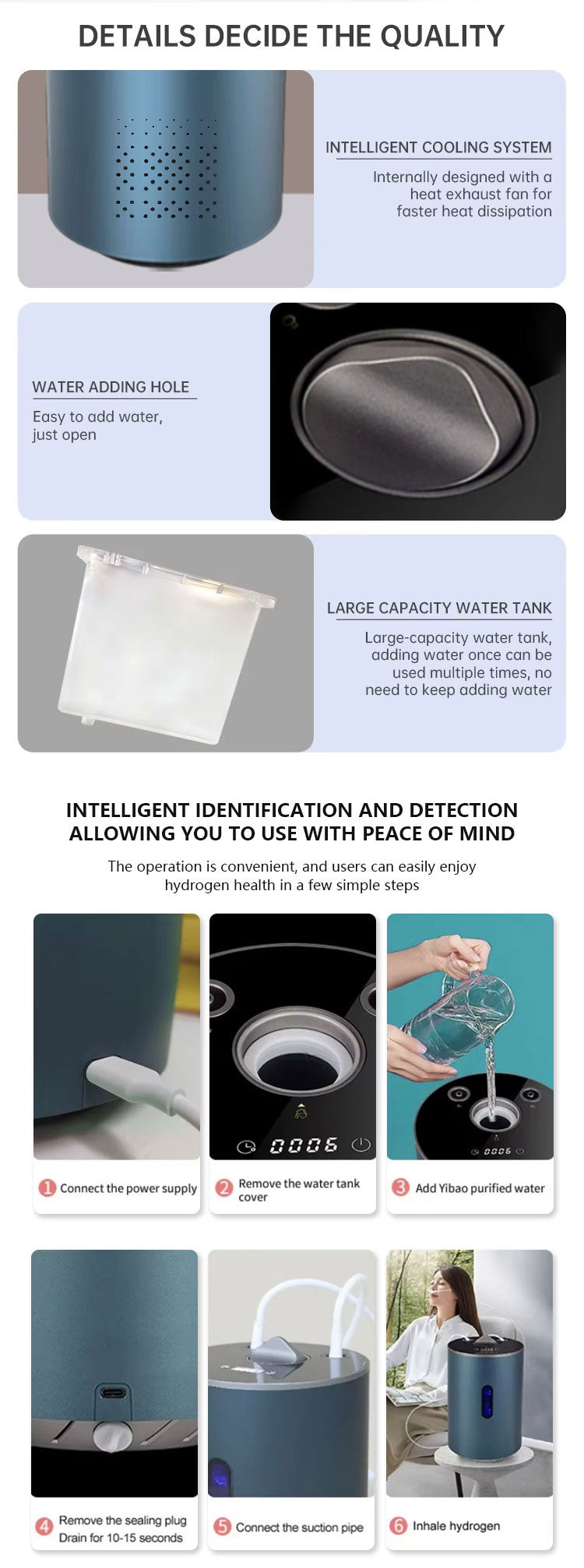 Factory supply Hydrogen Generator H2 Inhalation Machine 225ml/min High Purity SPE/PEM portable Hydrogen water ionizer Generator